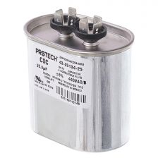 Protech Single Oval Capacitor - 25 uF, 440 VAC, 1.910 x 2.910 x 3.880 (max.) in. - 43-25134-25