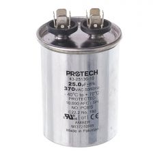 Protech Single Round Capacitor - 25 uF, 370 VAC, 2.120 x 2.940 (max.) in. - 43-25136-10