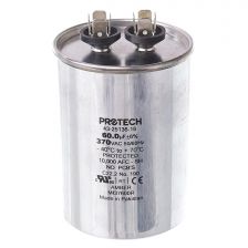 Protech Single Round Capacitor - 60 uF, 370 VAC, 2.620 x 4.920 (max.) in. - 43-25136-16