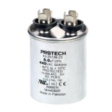 Protech Single Round Capacitor - 6 uF, 440 VAC, 1.890 x 2.170 (max.) in. - 43-25136-23