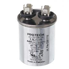 Protech Single Round Capacitor - 7.5 uF, 440 VAC, 1.890 x 2.170 (max.) in. - 43-25136-24