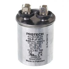 Protech Single Round Capacitor - 10 uF, 440 VAC, 1.890 x 2.170 (max.) in. - 43-25136-25