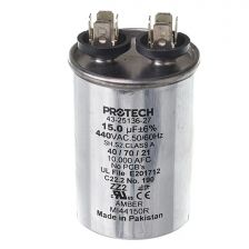 Protech Single Round Capacitor - 15 uF, 440 VAC, 1.890 x 2.560 (max.) in. - 43-25136-27