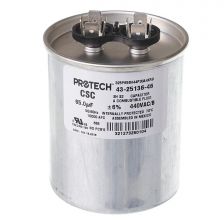 Protech Single Round Capacitor - 65 uF, 440 VAC, 2.620 x 3.990 (max.) in. - 43-25136-46